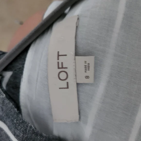 Loft Jumpsuit Belted Striped Wide Leg Jumpsuit Grey White 8 - Picture 9 of 9